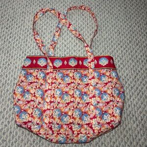 Quilted Floral Tote Bag in Red and Blue Beach Theme